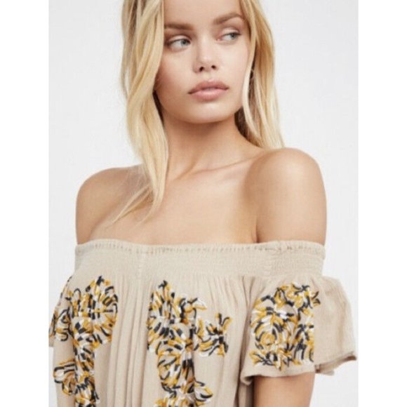 Free People The High Road Jumpsuit Off The Shoulder Bohemain Dress Beige XS - Picture 3 of 9